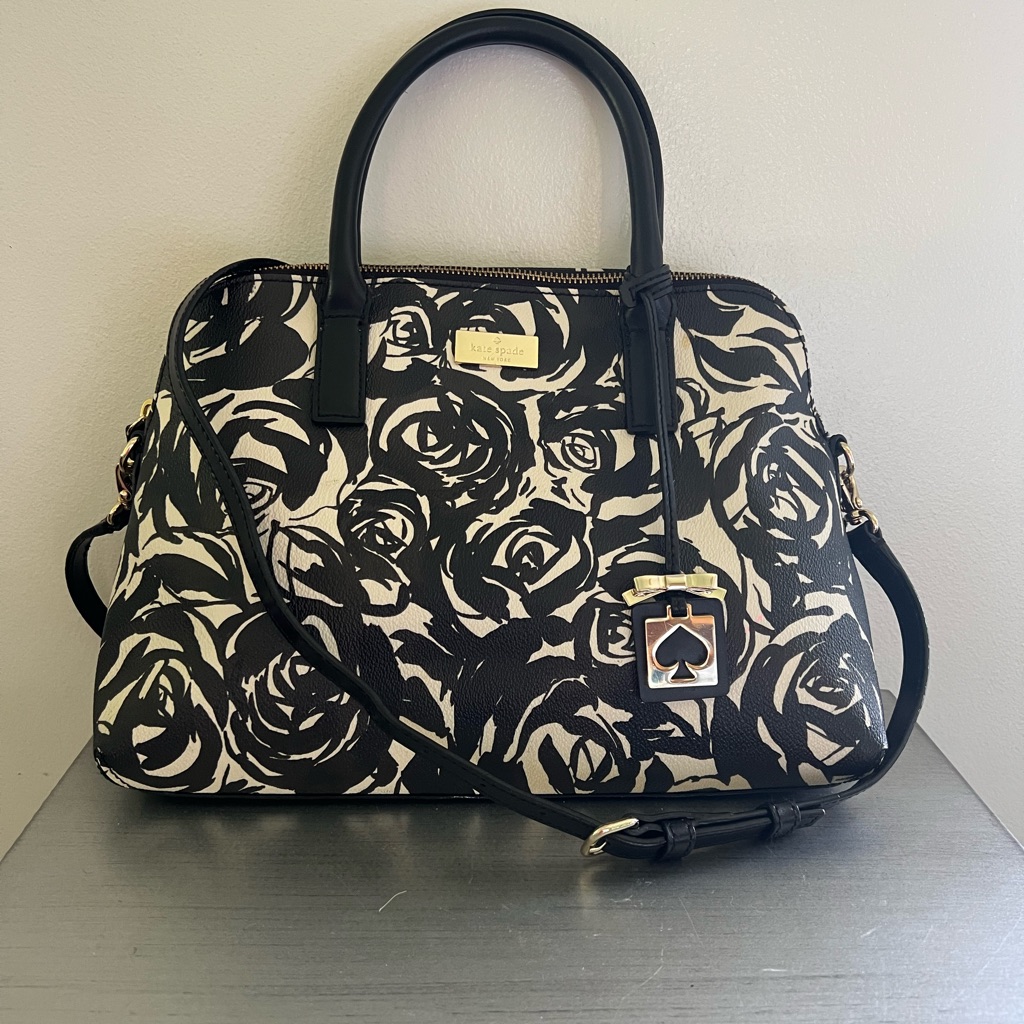 Kate Spade Small Rachelle Brightwater Drive Rose Handbag Black Cream Floral